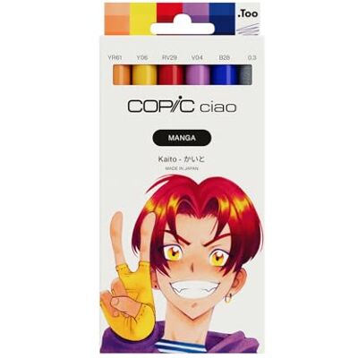 Copic Ciao MANGA Set Kaito, märkpenna set med 5 varma orange och blå toner inkl. 1 multiliner 0,3 mm i violett, tvillingmärkpenna med en medelbred och en penselspets Copic Ciao MANGA Set Kaito, märkpenna set med 5 varma orange och blå toner inkl. 1 multiliner 0,3 mm i violett, tvillingmärkpenna med en medelbred och en penselspets