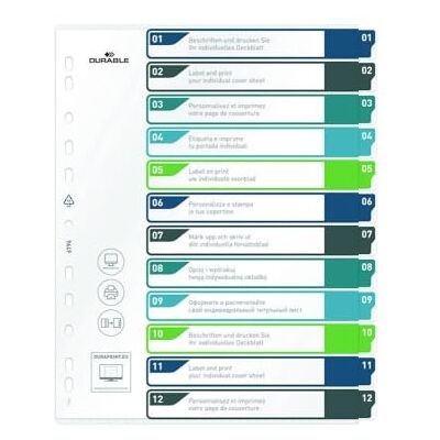 Durable register 1-12, A4+, utbytbar innehållsförteckning, 100 % återvinningsbart, flerfärgat, 679627 Durable register 1-12, A4+, utbytbar innehållsförteckning, 100 % återvinningsbart, flerfärgat, 679627