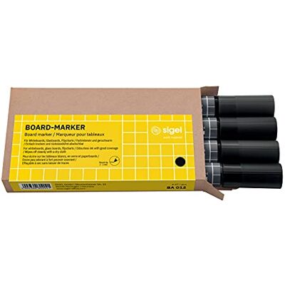 Sigel BA012 set med 4 glas/whiteboard-markörer, raderbara, "cap off"-bläck, Ø 2–3 mm kulspetsar, svart Sigel BA012 set med 4 glas/whiteboard-markörer, raderbara, "cap off"-bläck, Ø 2–3 mm kulspetsar, svart