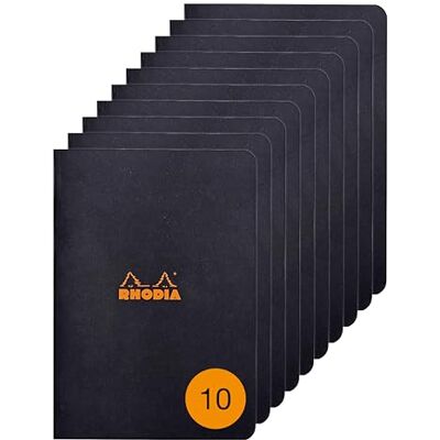 Rhodia 119189Cpack en uppsättning med 10 svarta Pikéanteckningsböcker A5 linjerad 96 sidor vitt Clairefontaine papper 80 g/m² mjukt, slitstarkt och vattentätt täckt kortomslag Rhodia 119189Cpack en uppsättning med 10 svarta Pikéanteckningsböcker A5 linjerad 96 sidor vitt Clairefontaine papper 80 g/m² mjukt, slitstarkt och vattentätt täckt kortomslag