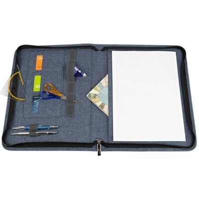 WEDO ® Skrivmapp A4-denim med dragkedja, färg blå, 3 kortplatser, platser med elastiskt gummiband för pennor, stort bladfack bakom skrivytan, litet linjalfack WEDO ® Skrivmapp A4-denim med dragkedja, färg blå, 3 kortplatser, platser med elastiskt gummiband för pennor, stort bladfack bakom skrivytan, litet linjalfack