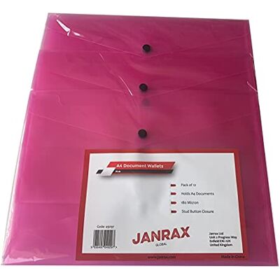Janrax Förpackning med 12 A4 rosa dokumentplånböcker – knappdubbmapp Janrax Förpackning med 12 A4 rosa dokumentplånböcker – knappdubbmapp