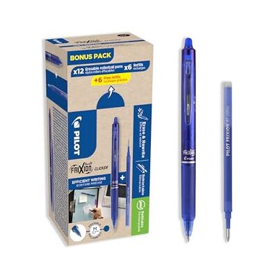 PILOT FriXion Ball Clicker 07 + 12 refills raderbar termokänslig bläckpenna infällbar och påfyllningsbar rullpenna blå medium spets PILOT FriXion Ball Clicker 07 + 12 refills raderbar termokänslig bläckpenna infällbar och påfyllningsbar rullpenna blå medium spets