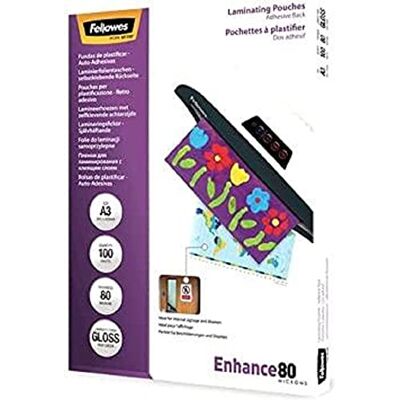 Fellowes Lamineringsfolie A3, 80 mikron (2 x 80 mic), värmelamineringsfilmer med självhäftande baksida för hängslen och skyltar, 100 stycken Fellowes Lamineringsfolie A3, 80 mikron (2 x 80 mic), värmelamineringsfilmer med självhäftande baksida för hängslen och skyltar, 100 stycken