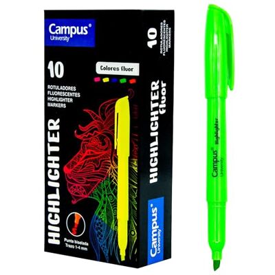 Campus Fluorescerande överstrykningspenna, markörpenna med avfasad spets, 10-pack med vattenbaserad baspenna, neonfärgade markörer (gröna) Campus Fluorescerande överstrykningspenna, markörpenna med avfasad spets, 10-pack med vattenbaserad baspenna, neonfärgade markörer (gröna)