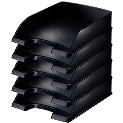 Leitz brevkorg Standard A4, 5-pack, brevfack i premiumkvalitet, stapelbara förvaringsfack som skrivbordsförvaring, satin svart, stilserie, 52540094 Leitz brevkorg Standard A4, 5-pack, brevfack i premiumkvalitet, stapelbara förvaringsfack som skrivbordsförvaring, satin svart, stilserie, 52540094