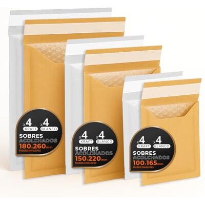 OFITURIA Vadderade postkuvert, flera storlekar (3 storlekar), kraft- och vitfärger – självhäftande förslutning – papperskuvert med inre bubbla, perfekta för försändelser, S-pack, kontorsmaterial (24 påsar) OFITURIA Vadderade postkuvert, flera storlekar (3 storlekar), kraft- och vitfärger – självhäftande förslutning – papperskuvert med inre bubbla, perfekta för försändelser, S-pack, kontorsmaterial (24 påsar)