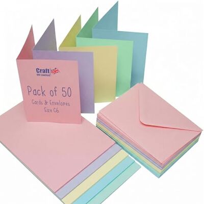 Craft UK Limited Craft UK 279 C6 kort och kuvert förpackning med 50 – blandad pastell Craft UK Limited Craft UK 279 C6 kort och kuvert förpackning med 50 – blandad pastell