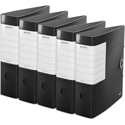 Leitz kvalitetsmapp 180° solid, 5-pack, A4, svart, 8,2 cm ryggbredd, gummibandslås, robust polyfoam, extra bred, utbytbar ryggskylt, 11120095 Leitz kvalitetsmapp 180° solid, 5-pack, A4, svart, 8,2 cm ryggbredd, gummibandslås, robust polyfoam, extra bred, utbytbar ryggskylt, 11120095