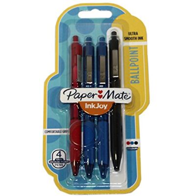 Paper Mate Inkjoy indragbara kulspetspennor. Olika färger. 4 stycken Paper Mate Inkjoy indragbara kulspetspennor. Olika färger. 4 stycken