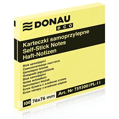 DONAU 7593001PL-11 Eco Cube självhäftande lappar gul självhäftande sticky Notes 76 x 76 mm, 1 x 100 ark för kontorsskola DONAU 7593001PL-11 Eco Cube självhäftande lappar gul självhäftande sticky Notes 76 x 76 mm, 1 x 100 ark för kontorsskola