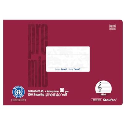 Staufen premio musikskrift 5 musikböcker, 8 ark vardera, Lin N, DIN A5 liggande, 90 g/m², 4 anteckningar Staufen premio musikskrift 5 musikböcker, 8 ark vardera, Lin N, DIN A5 liggande, 90 g/m², 4 anteckningar