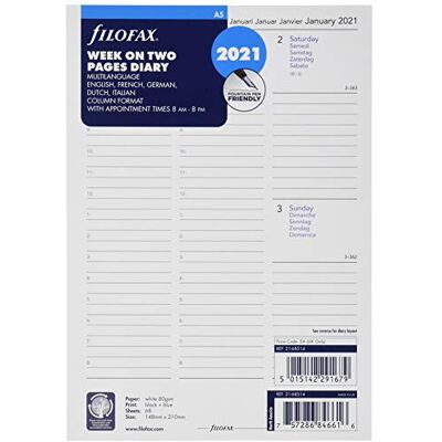 Filofax A5 1 vecka på 2 sidor (M) 2021, 00021-68514, vit, personlig Filofax A5 1 vecka på 2 sidor (M) 2021, 00021-68514, vit, personlig