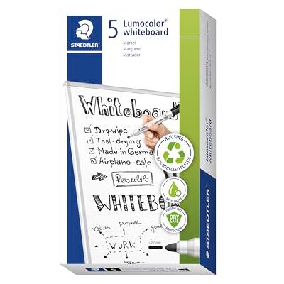 STAEDTLER Lumocolor 351 Whiteboardpenna Svart – Rundspets 2,0 mm, torrt suddbar, snabbtorkande, DRY SAFE-teknik, påfyllningsbar 351-9X STAEDTLER Lumocolor 351 Whiteboardpenna Svart – Rundspets 2,0 mm, torrt suddbar, snabbtorkande, DRY SAFE-teknik, påfyllningsbar 351-9X