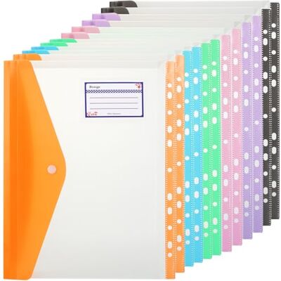 ASelected 12 st A4 plastplånböcker, stansade fickor dokumentmapp tryckare, 11 hålpärmfiler med fickor för skola, kontor, hem, resor 6 färger ASelected 12 st A4 plastplånböcker, stansade fickor dokumentmapp tryckare, 11 hålpärmfiler med fickor för skola, kontor, hem, resor 6 färger