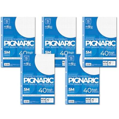 Pigna 5-pack med 40 ark A4-ark anteckningsbok, perforerade blädderblad, 4 hål, förstärkta ark med hål, 5 mm, rutor Pigna 5-pack med 40 ark A4-ark anteckningsbok, perforerade blädderblad, 4 hål, förstärkta ark med hål, 5 mm, rutor