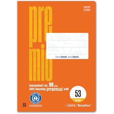 Staufen premio Ordförråd – 5 häften vardera, 32 ark, DIN A6, linjerat 53 (med mittlinje), 90 g/m² återvunnet papper Staufen premio Ordförråd – 5 häften vardera, 32 ark, DIN A6, linjerat 53 (med mittlinje), 90 g/m² återvunnet papper