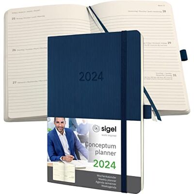 Sigel C2432 möteskalender veckokalender 2024, ca A5, mörkblå, mjukt lock, 192 sidor, gummiband, pennslinga, arkivväska, PEFC-certifierad, konceptum Sigel C2432 möteskalender veckokalender 2024, ca A5, mörkblå, mjukt lock, 192 sidor, gummiband, pennslinga, arkivväska, PEFC-certifierad, konceptum