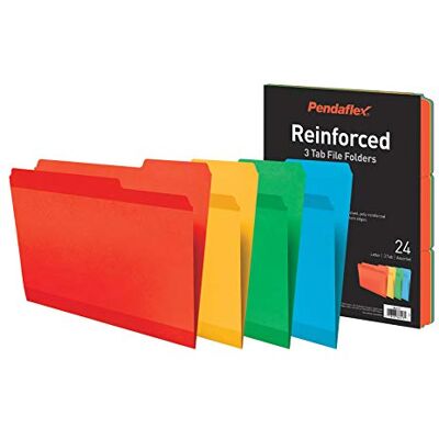 Pendaflex förstärkta arkivmappar, extra hållbara, polyförstärkta kanter, blandade färger, brevstorlek, 1/3 skärflikar, 24 per paket (86213) Pendaflex förstärkta arkivmappar, extra hållbara, polyförstärkta kanter, blandade färger, brevstorlek, 1/3 skärflikar, 24 per paket (86213)