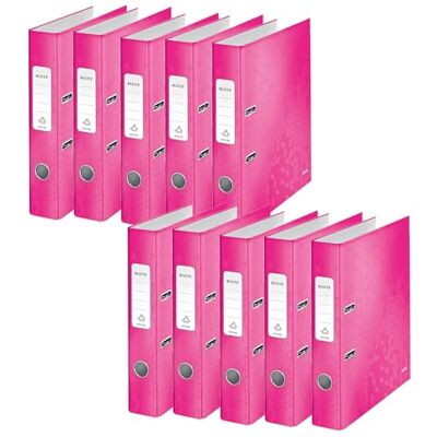 Leitz kvalitetsmapp 180 grader, 10-pack, A4, smal, 5,2 cm ryggbredd, laminerad gråkartong, rosa, WOW-serien, 10060023 Leitz kvalitetsmapp 180 grader, 10-pack, A4, smal, 5,2 cm ryggbredd, laminerad gråkartong, rosa, WOW-serien, 10060023