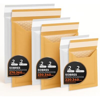 OFITURIA Vadderade postkuvert, flera storlekar (3 storlekar), kraft- och vitfärger – självhäftande förslutning – papperskuvert med inre bubbla, perfekt för frakt, L-pack, kontorsmaterial (12 påsar) OFITURIA Vadderade postkuvert, flera storlekar (3 storlekar), kraft- och vitfärger – självhäftande förslutning – papperskuvert med inre bubbla, perfekt för frakt, L-pack, kontorsmaterial (12 påsar)