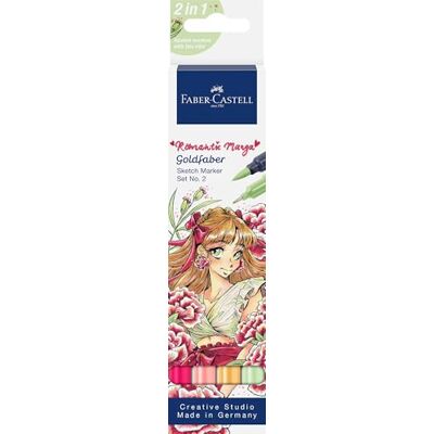 Faber-Castell 164722 Goldfaber Sketch Marker Set, 4 alkoholmarker med penselspets och finelinerspets, Romantic Manga Collection Set No. 2 Faber-Castell 164722 Goldfaber Sketch Marker Set, 4 alkoholmarker med penselspets och finelinerspets, Romantic Manga Collection Set No. 2