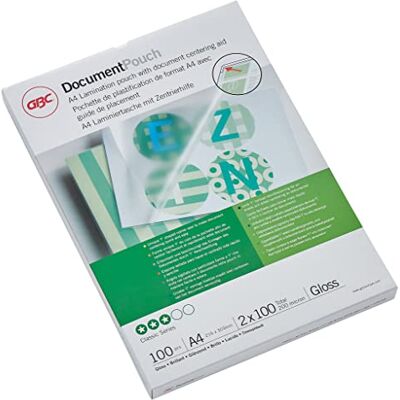 GBC A4 2 x 100 mikron glans lamineringspåsar, förpackning med 100, 3740306 GBC A4 2 x 100 mikron glans lamineringspåsar, förpackning med 100, 3740306