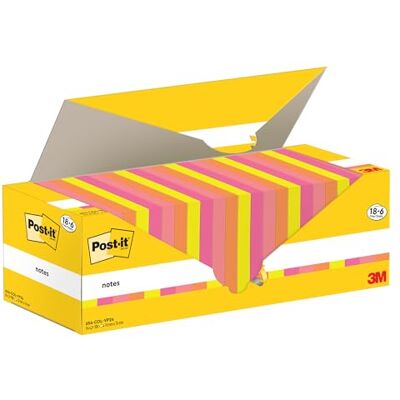 Post-it Notes blandade färger, kampanjpaket 18 + 6 gratis dynor, 100 ark per dyna, 76 mm x 76 mm självhäftande anteckningar för anteckningar, att göra-listor och påminnelser Post-it Notes blandade färger, kampanjpaket 18 + 6 gratis dynor, 100 ark per dyna, 76 mm x 76 mm självhäftande anteckningar för anteckningar, att göra-listor och påminnelser