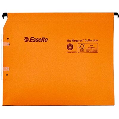 Esselte dubbla laterala upphängningsfiler, A4, 15 mm kapacitet, paket med 25 anslutbara filer, flikar ingår, orange, orgarex räcke, 21628 Esselte dubbla laterala upphängningsfiler, A4, 15 mm kapacitet, paket med 25 anslutbara filer, flikar ingår, orange, orgarex räcke, 21628