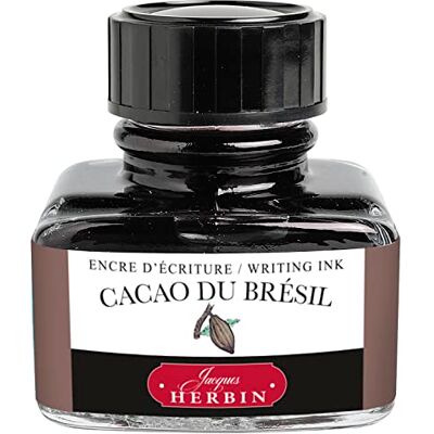 Jacques Herbin – Ref 13045T – bläck för reservoarpennor och kulspetspennor – Cacao du Brésil/brasiliansk brun kakao – 30 ml flaska med integrerat pennstöd – brunfärgat bläck Jacques Herbin – Ref 13045T – bläck för reservoarpennor och kulspetspennor – Cacao du Brésil/brasiliansk brun kakao – 30 ml flaska med integrerat pennstöd – brunfärgat bläck