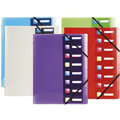 Exacompta 56610E hörnspänning organisationsmapp (PP 700µ, elastiskt band, 3 flikar, indexfönster, kristallfärger, DIN A4) 8 fack slumpmässig färg Exacompta 56610E hörnspänning organisationsmapp (PP 700µ, elastiskt band, 3 flikar, indexfönster, kristallfärger, DIN A4) 8 fack slumpmässig färg