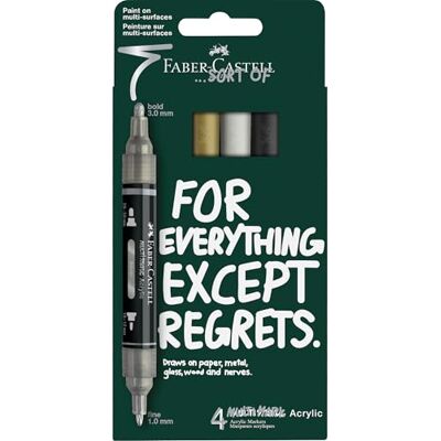 Faber-Castell 186010 – Multimark Acrylic Marker Set, 4 akrylpennor med dubbla spetsar, vattenfast och snabbtorkande Faber-Castell 186010 – Multimark Acrylic Marker Set, 4 akrylpennor med dubbla spetsar, vattenfast och snabbtorkande