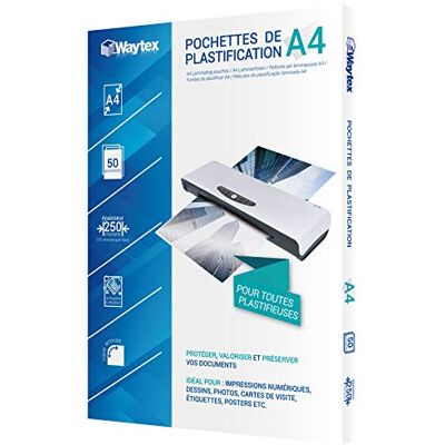 Waytex lamineringsfolie, A4, 125 mikron, glänsande, transparent, 50 stycken Waytex lamineringsfolie, A4, 125 mikron, glänsande, transparent, 50 stycken