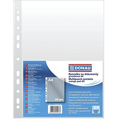 DONAU 1774925PL-00 broschyrfickor kornig ovansida öppna genomskinliga fickor perforerat plastfodral för dokument papper filer mappar/PP Din A4, transparent 40 mikron/µm, 25 st. DONAU 1774925PL-00 broschyrfickor kornig ovansida öppna genomskinliga fickor perforerat plastfodral för dokument papper filer mappar/PP Din A4, transparent 40 mikron/µm, 25 st.