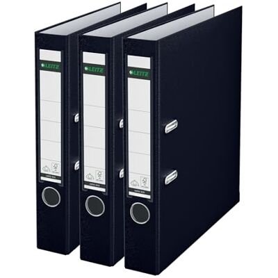 Leitz Kvalitetsmapp 180° plast, 3-pack, A4, smal, svart, 5,2 cm ryggbredd, PP-laminerat omslag, 310345095 Leitz Kvalitetsmapp 180° plast, 3-pack, A4, smal, svart, 5,2 cm ryggbredd, PP-laminerat omslag, 310345095