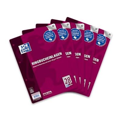 Oxford Ringboksinlägg A4, 50 blad, linjatur 28, rutig med kant, 5-pack (250 ark) Oxford Ringboksinlägg A4, 50 blad, linjatur 28, rutig med kant, 5-pack (250 ark)