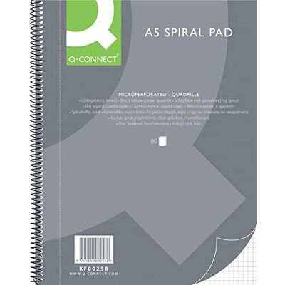 Q-Connect Spiral-anteckningsblock A5 rutigt/80 ark/160 sidor/anteckningsbok spiralblock collegeblock/anteckningsblock med spiralbindning/skolblock skrivblock Q-Connect Spiral-anteckningsblock A5 rutigt/80 ark/160 sidor/anteckningsbok spiralblock collegeblock/anteckningsblock med spiralbindning/skolblock skrivblock