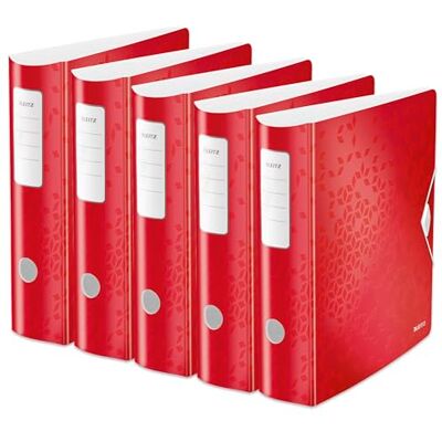 Leitz kvalitetsmapp 180° Active WOW, metallic-röd, 5-pack, A4-mapp, böjd rygg, 82 mm bred, elastisk fastsättning, lätt polyskummaterial, 11060026 Leitz kvalitetsmapp 180° Active WOW, metallic-röd, 5-pack, A4-mapp, böjd rygg, 82 mm bred, elastisk fastsättning, lätt polyskummaterial, 11060026