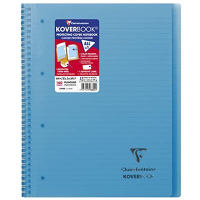 Clairefontaine 596802C – ett spiralblock, koverbook 22, 5 x 29, 7 cm, 160 linjerade sidor med kant, kuvert av transparent polypropylen, blå Clairefontaine 596802C – ett spiralblock, koverbook 22, 5 x 29, 7 cm, 160 linjerade sidor med kant, kuvert av transparent polypropylen, blå