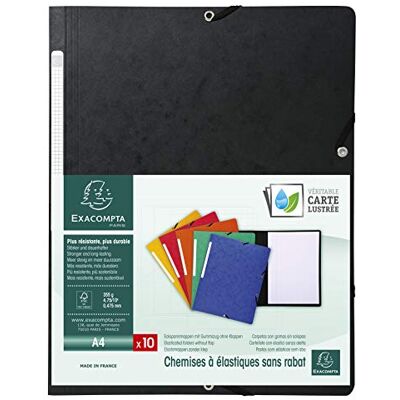 Exacompta Ref 55411E Elastiska mappar Lämplig för förvaring av A4-dokument, 355 gsm glansigt kort, ryggetikett, expanderbar för ytterligare dokument svart (paket med 10) Exacompta Ref 55411E Elastiska mappar Lämplig för förvaring av A4-dokument, 355 gsm glansigt kort, ryggetikett, expanderbar för ytterligare dokument svart (paket med 10)