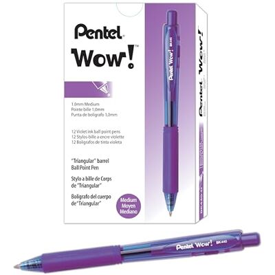 Pentel Wow! Infällbar kulspetspenna, (1,0 mm) medium linje, violett bläck, låda med 12 (BK440-V) Pentel Wow! Infällbar kulspetspenna, (1,0 mm) medium linje, violett bläck, låda med 12 (BK440-V)