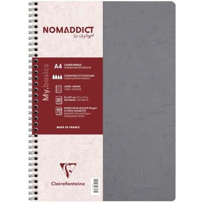Clairefontaine 781455C Agebag spiralbok (DIN A4, 21 x 29,7 cm, 50 ark, linjerad med marginal, dubbel spiralbindning, praktisk för resor, robust och belastbar) 1 st grå Clairefontaine 781455C Agebag spiralbok (DIN A4, 21 x 29,7 cm, 50 ark, linjerad med marginal, dubbel spiralbindning, praktisk för resor, robust och belastbar) 1 st grå