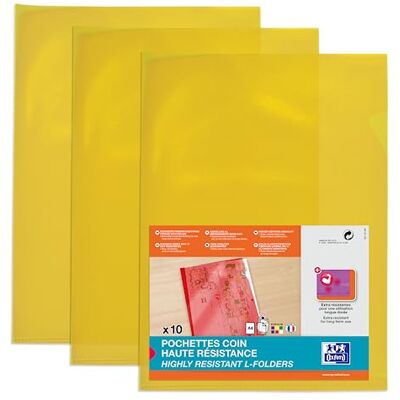 Oxford Set med 100 höghållfasta A4 PVC-hörnfickor slät tjocklek 15/100:e gul Oxford Set med 100 höghållfasta A4 PVC-hörnfickor slät tjocklek 15/100:e gul
