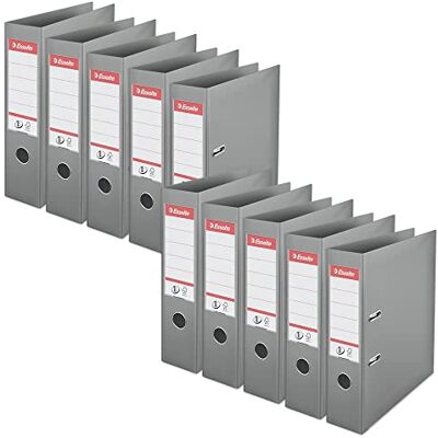 Esselte , A4-spak bågfil, 75 mm rygg, 500 ark kapacitet, PP, plastskydd, nr 1 mekanism, filer och mappar, grå, paket 10, 628546 Esselte , A4-spak bågfil, 75 mm rygg, 500 ark kapacitet, PP, plastskydd, nr 1 mekanism, filer och mappar, grå, paket 10, 628546