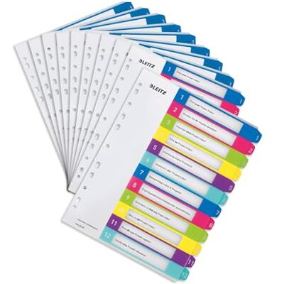 Leitz register för A4, 10-pack, PC-skrivbart försättsblad och 12 skiljeblad, flikar med nummertryck 1-12, överbredd, flerfärgad, polypropen, WOW, 1244000 Leitz register för A4, 10-pack, PC-skrivbart försättsblad och 12 skiljeblad, flikar med nummertryck 1-12, överbredd, flerfärgad, polypropen, WOW, 1244000
