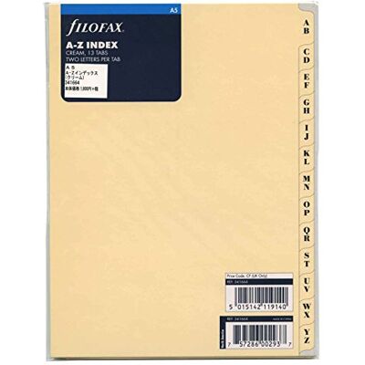 Filofax Refill Insert A-Z Index A5 Cream Ref 341664 Filofax Refill Insert A-Z Index A5 Cream Ref 341664