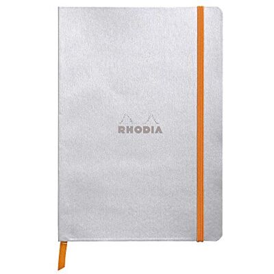 Rhodia 117451C Anteckningsbok rama med mjukt kuvert, prickigt rutnät, 80 ark, 90 g elfenbensfärgat papper, A5 148 x 210 mm, bokmärke, innerficka, 1 st, silver Rhodia 117451C Anteckningsbok rama med mjukt kuvert, prickigt rutnät, 80 ark, 90 g elfenbensfärgat papper, A5 148 x 210 mm, bokmärke, innerficka, 1 st, silver