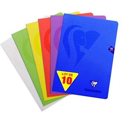 Clairefontaine 303165C set med 10 Mimesys häftade anteckningsböcker – A4 21 x 29,7 cm – 96 linjerade sidor med marginal – vitt papper 90 g – transparent polypro-fodral – slumpmässiga färger Clairefontaine 303165C set med 10 Mimesys häftade anteckningsböcker – A4 21 x 29,7 cm – 96 linjerade sidor med marginal – vitt papper 90 g – transparent polypro-fodral – slumpmässiga färger