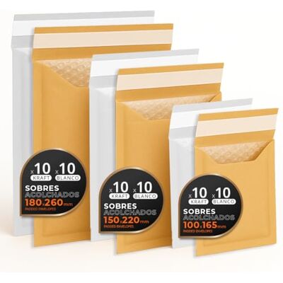 OFITURIA Vadderade postkuvert, flera storlekar (3 storlekar), kraft- och vitfärger – självhäftande förslutning – papperskuvert med inre bubbla, perfekta för försändelser, S-pack, kontorsmaterial (60 påsar) OFITURIA Vadderade postkuvert, flera storlekar (3 storlekar), kraft- och vitfärger – självhäftande förslutning – papperskuvert med inre bubbla, perfekta för försändelser, S-pack, kontorsmaterial (60 påsar)