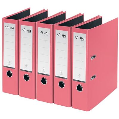 Leitz Von 5-pack mapp A4, kartong med plastomslag, 80 mm ryggbredd, för 600 ark, FSC-certifierad kartong, mapp, för skola, studier och hem, rosa, 10551021 Leitz Von 5-pack mapp A4, kartong med plastomslag, 80 mm ryggbredd, för 600 ark, FSC-certifierad kartong, mapp, för skola, studier och hem, rosa, 10551021